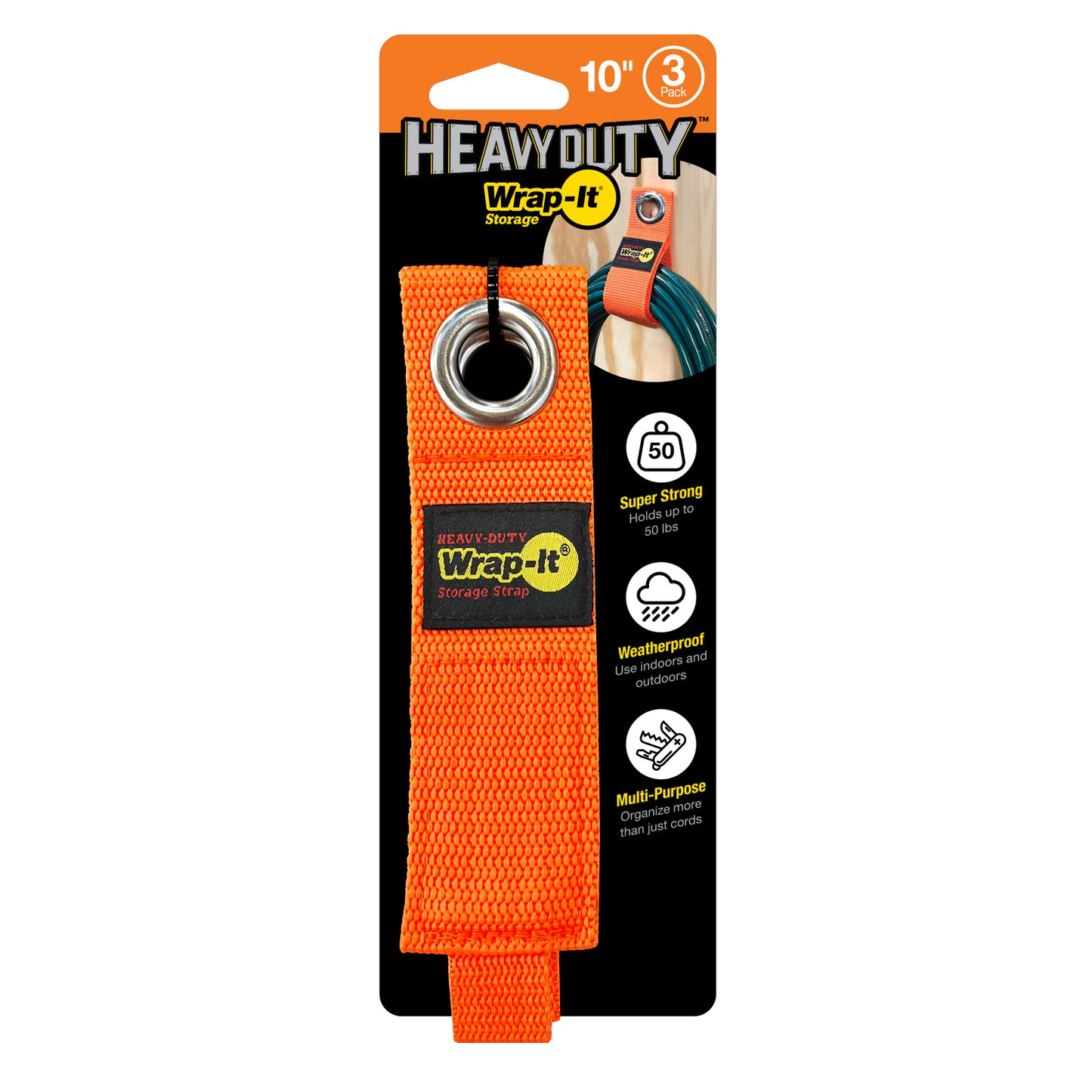 Heavy-Duty™ Storage Straps - 10-in. (3-Pack) Blaze Orange