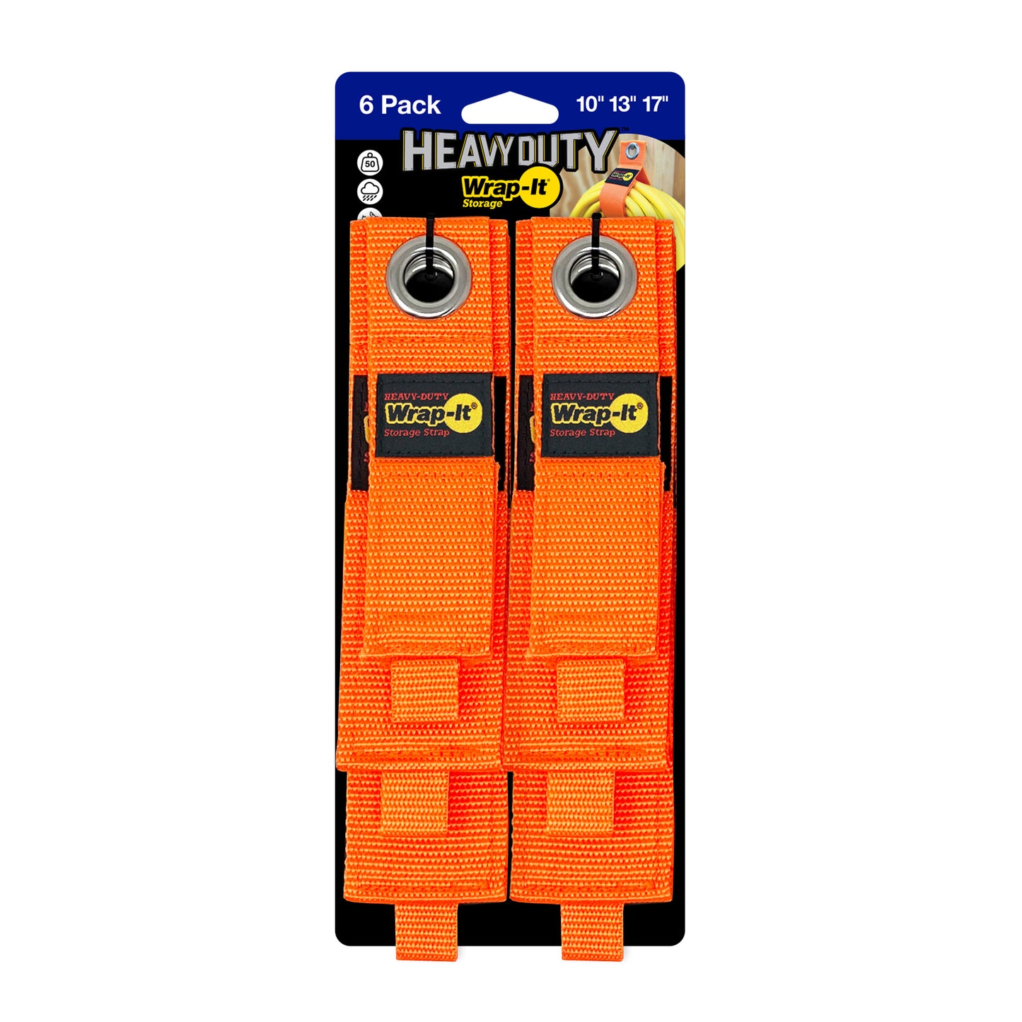 Heavy-Duty™ Storage Straps - 6-Pack Assorted Blaze Orange