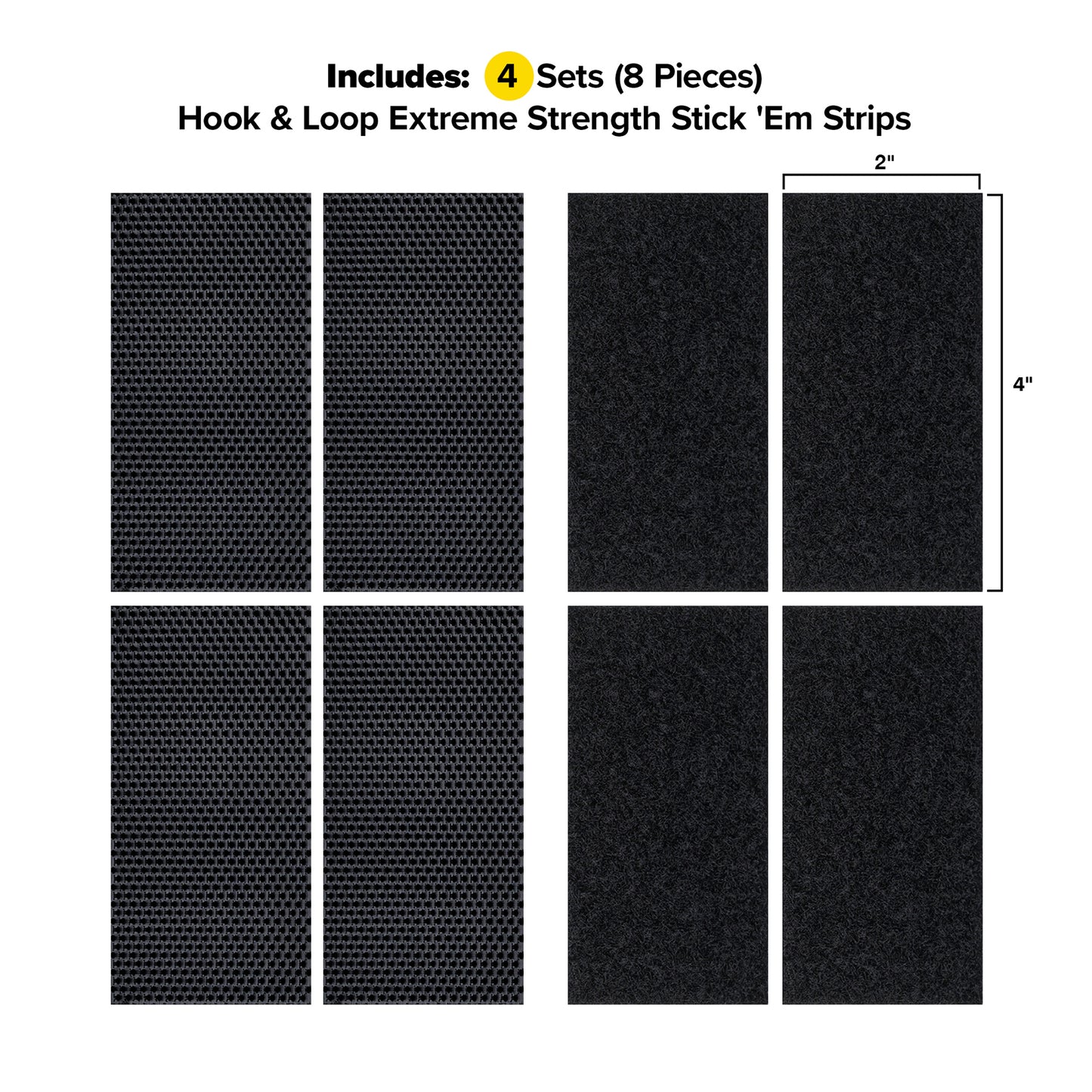Stick 'Ems - 4" x 2" Strips (4 Sets) - Extreme Strength