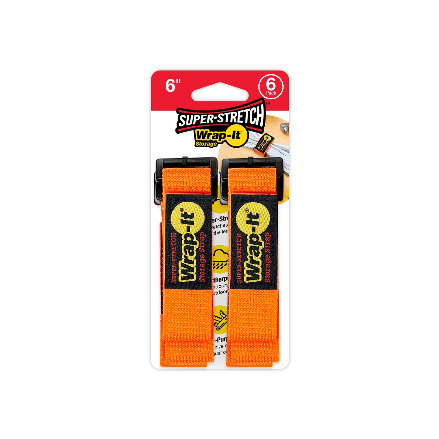 Super-Stretch™ Storage Straps - 6-in. (6-Pack) Blaze Orange