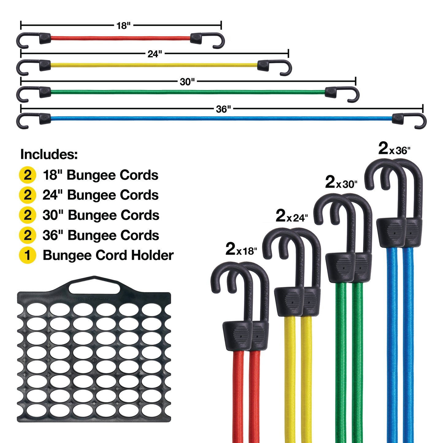 Bungee Buddy™ - Bungee Cord Organizer + 8 Bungee Cords - Wrap-It Storage