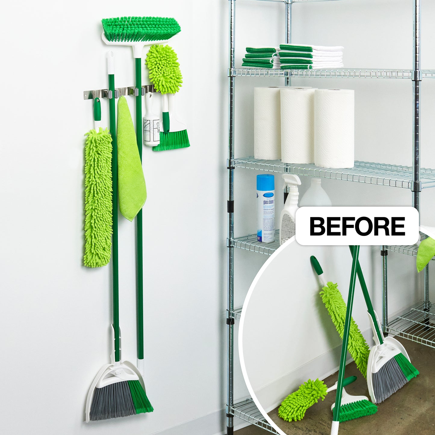 Broom Bar™ - Broom Holder with Hooks