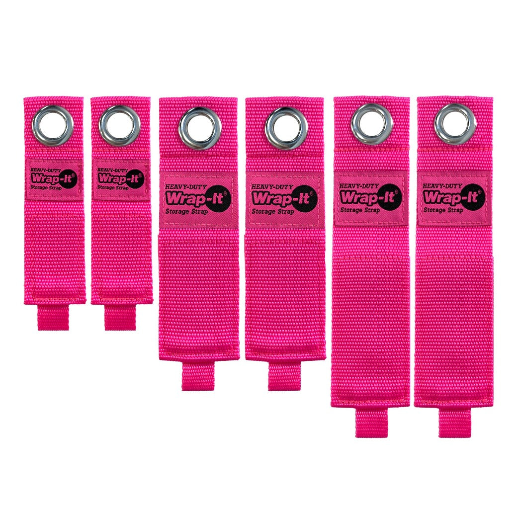 Heavy-Duty Storage Straps - Assorted 6-Pack - Hot Pink - Wrap-It Storage
