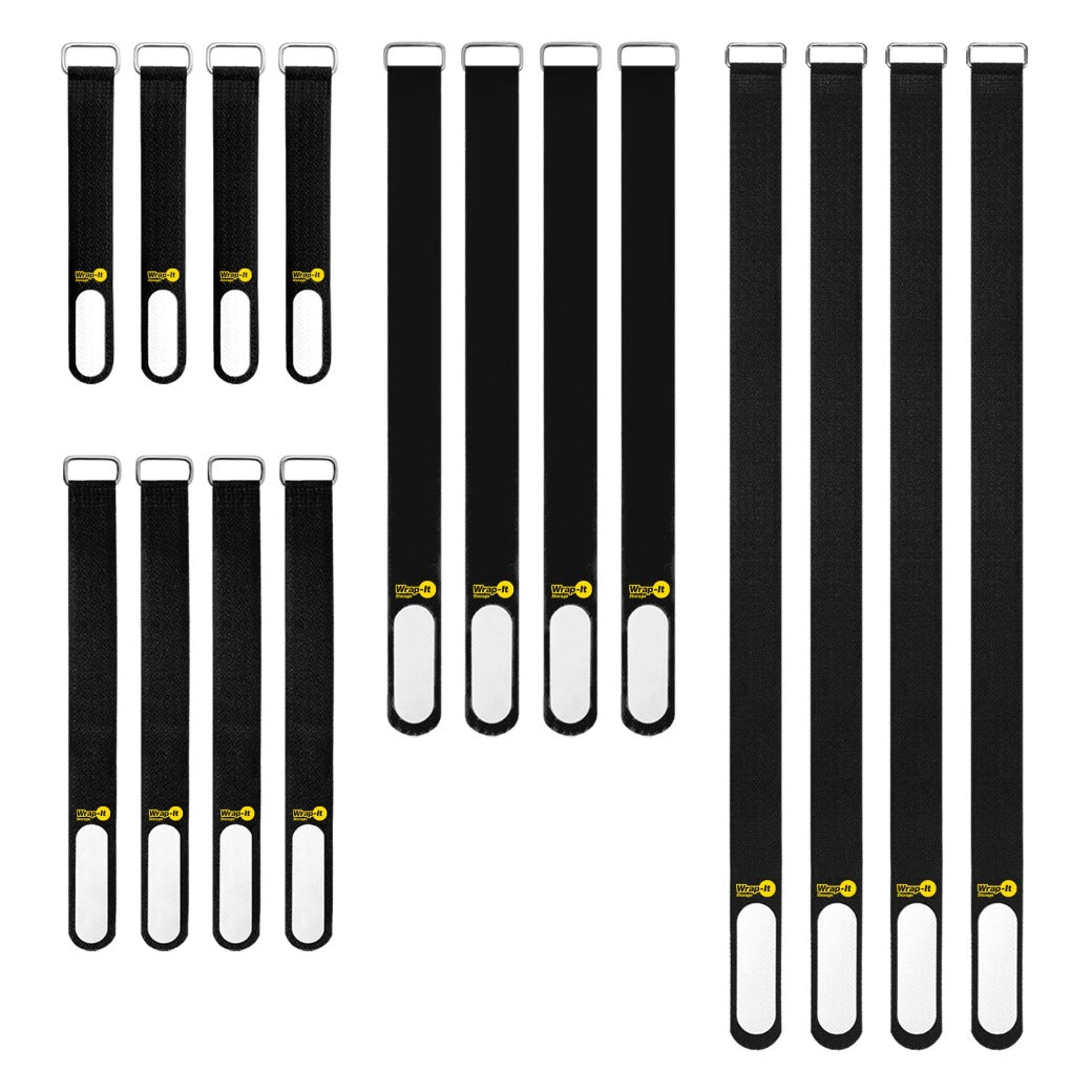 Cinch-Straps Assorted 16-Pack (Black) - Wrap-It Storage
