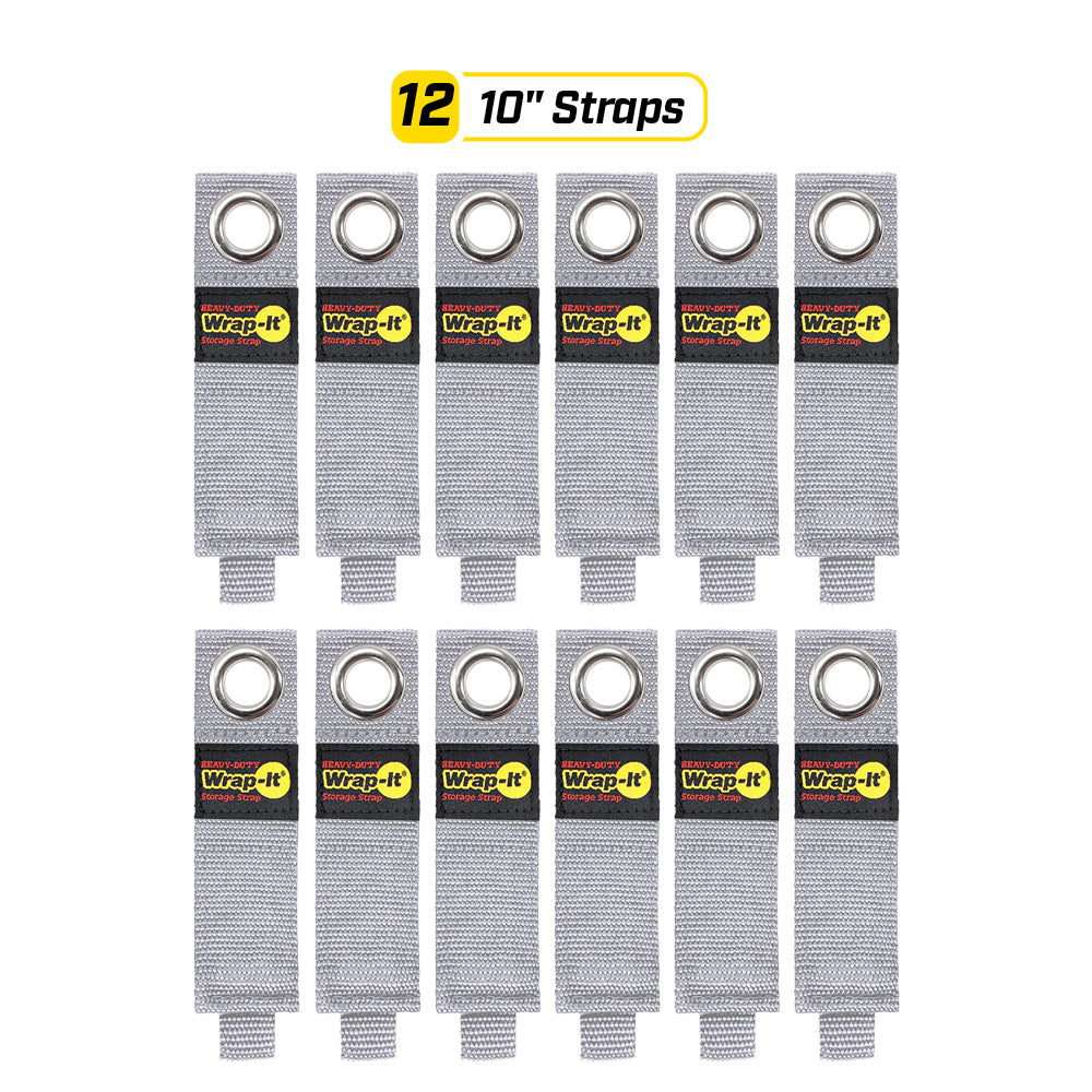 Heavy-Duty™ Storage Straps - 10-in. (12-Pack) Silver - Wrap-It Storage