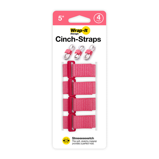 Wrap-It Storage Cinch-Straps - 5" (4-Pack) Coral