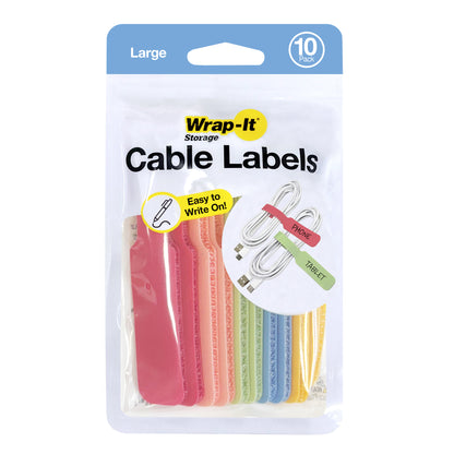Cable Labels - Large (10-Pack) Multi-Color - Wrap-It Storage