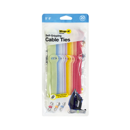 Self-Gripping Cable Ties - Assorted 20-Pack (5", 8") - Wrap-It Storage