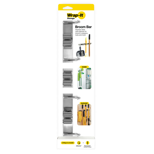 Broom Bar™ - Broom Holder with Hooks