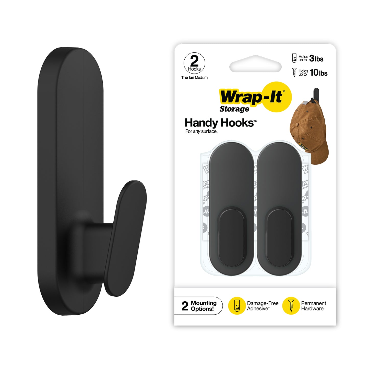 Handy Hooks™ - The Ian - Medium (2-Pack) - Wrap-It Storage