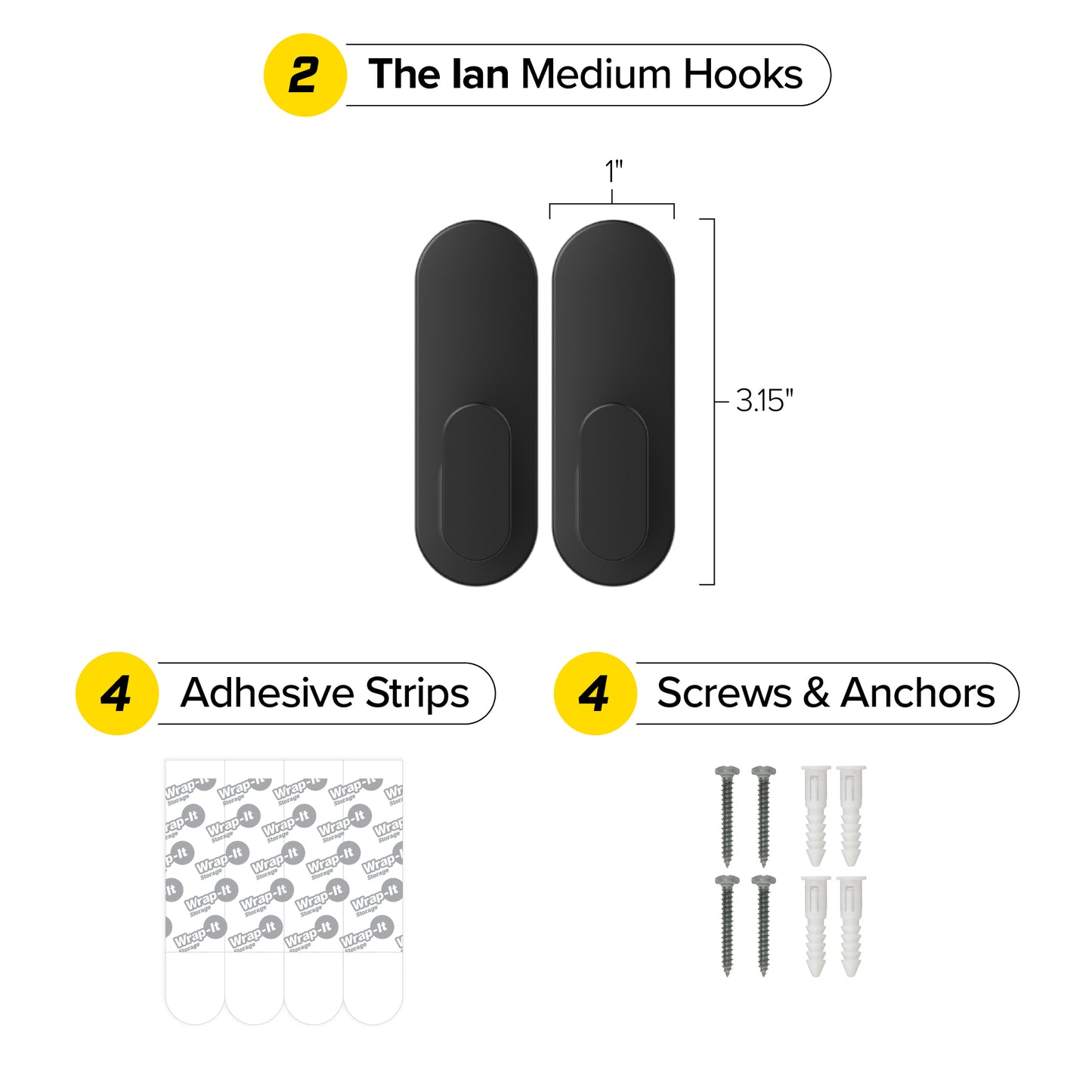 Handy Hooks™ - The Ian - Medium (2-Pack) - Wrap-It Storage