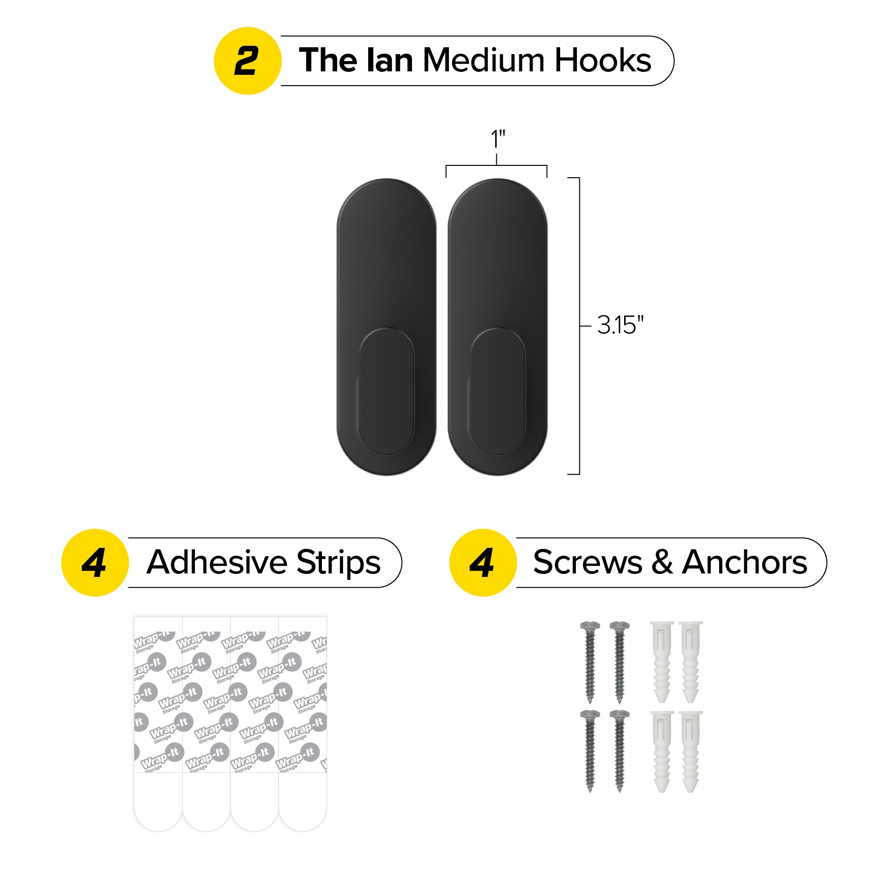 Handy Hooks™ - The Ian - Medium (2-Pack) - Wrap-It Storage
