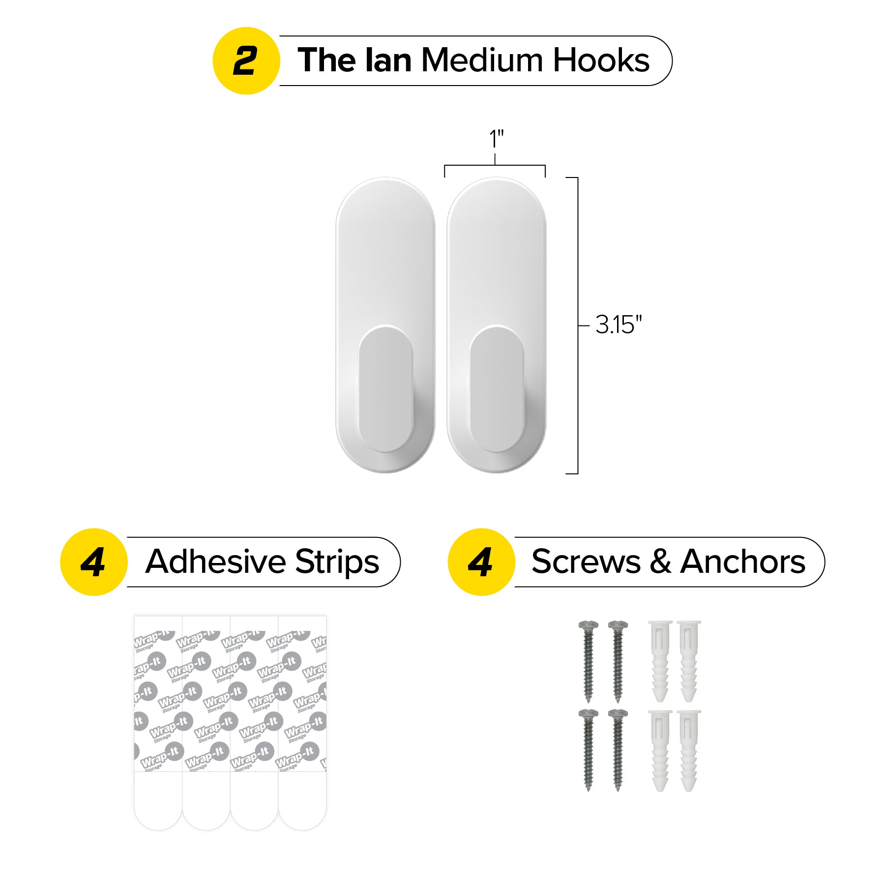Handy Hooks™ - The Ian - Medium (2-Pack) - Wrap-It Storage