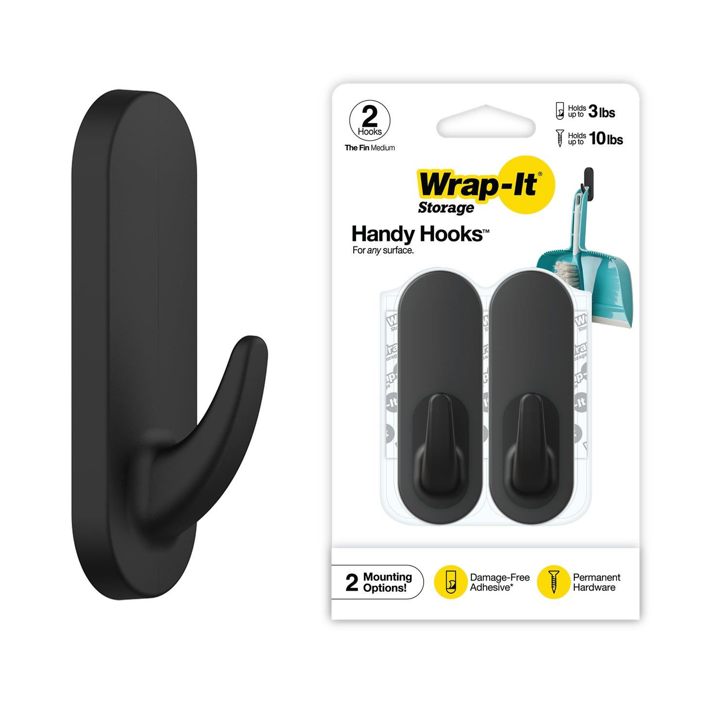 Handy Hooks™ - The Fin - Medium (2-Pack) - Wrap-It Storage