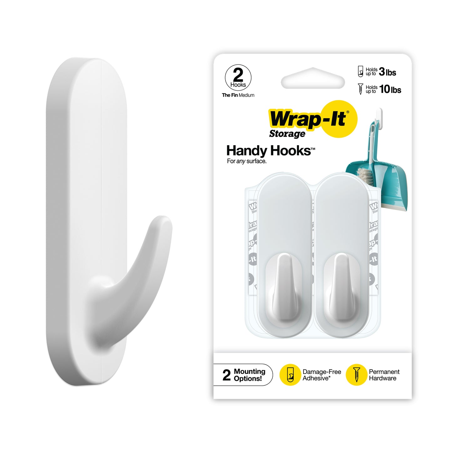Handy Hooks™ - The Fin - Medium (2-Pack) - Wrap-It Storage