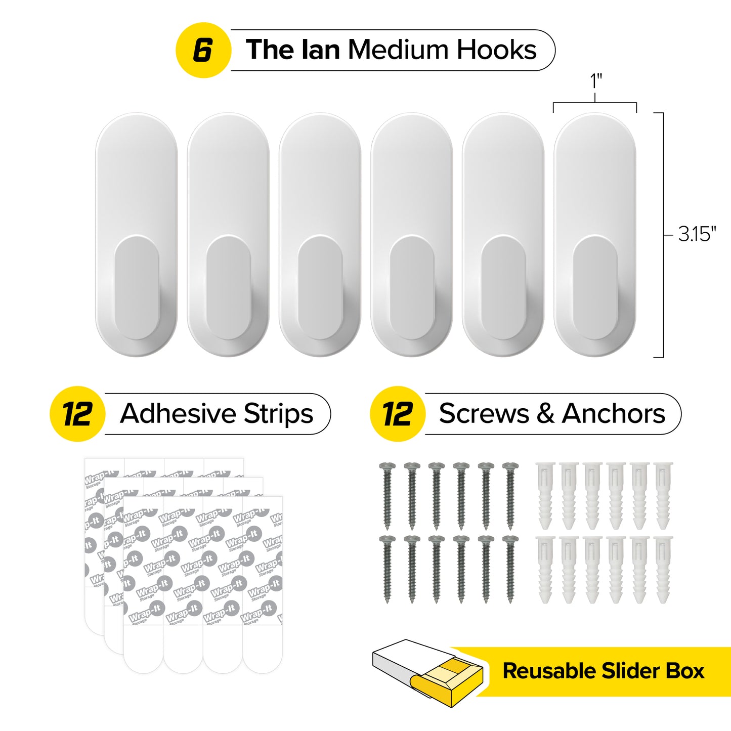 Handy Hooks™ - The Ian - Medium (6-Pack) - Wrap-It Storage