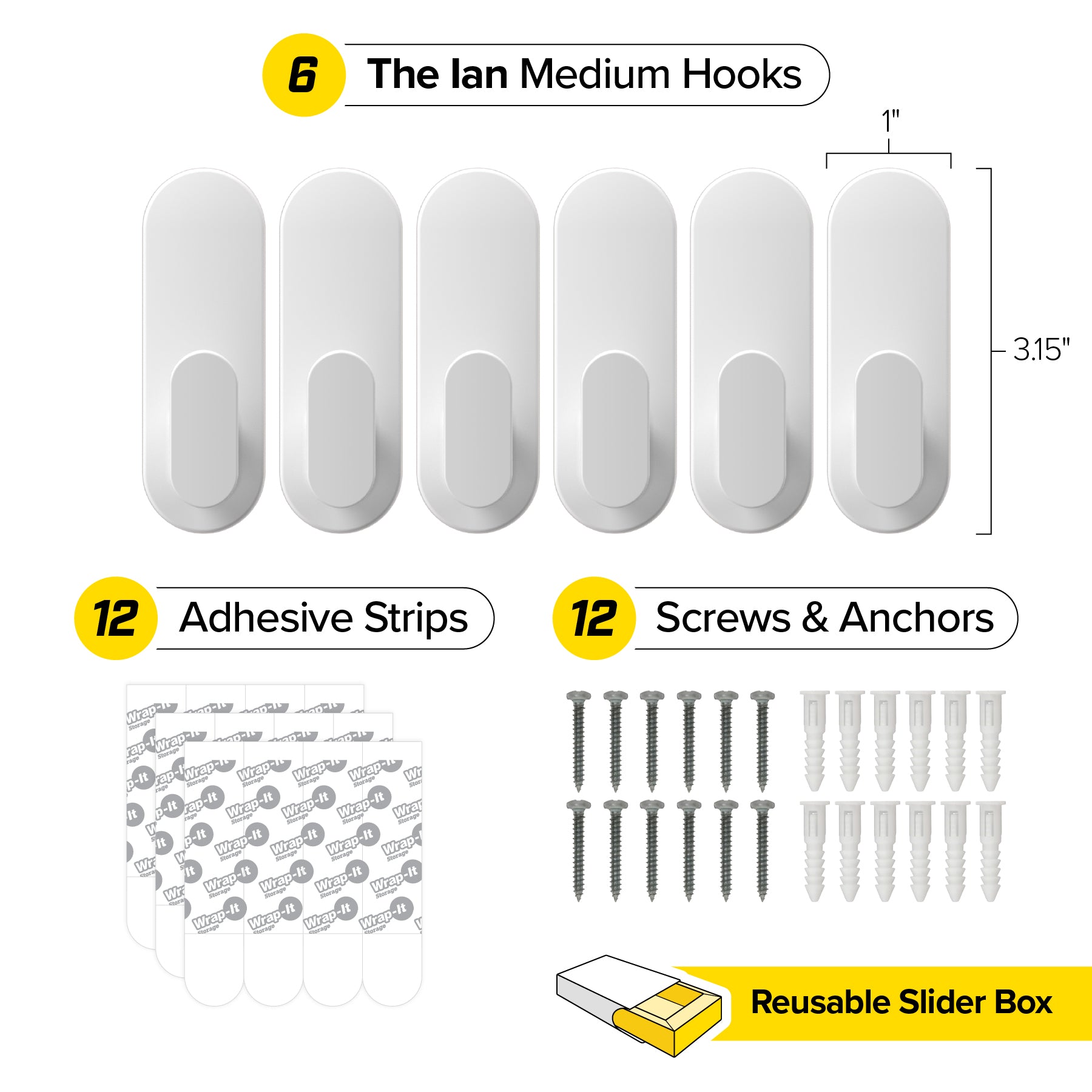 Handy Hooks™ - The Ian - Medium (6-Pack) - Wrap-It Storage
