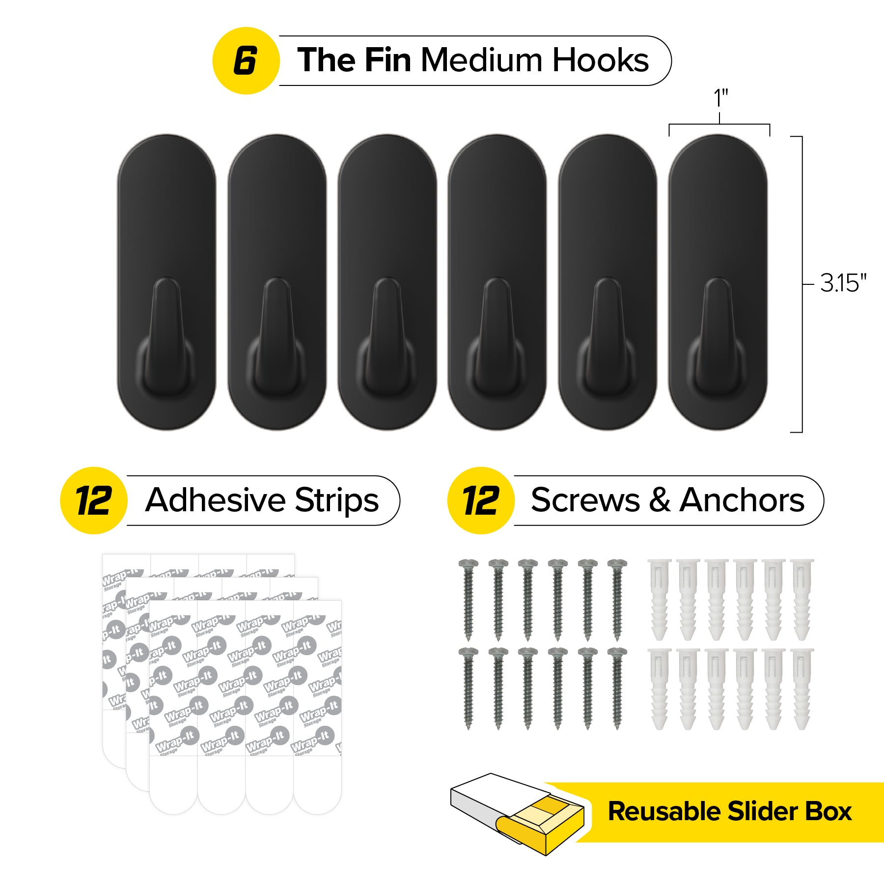 Handy Hooks™ - The Fin - Medium (6-Pack) - Wrap-It Storage