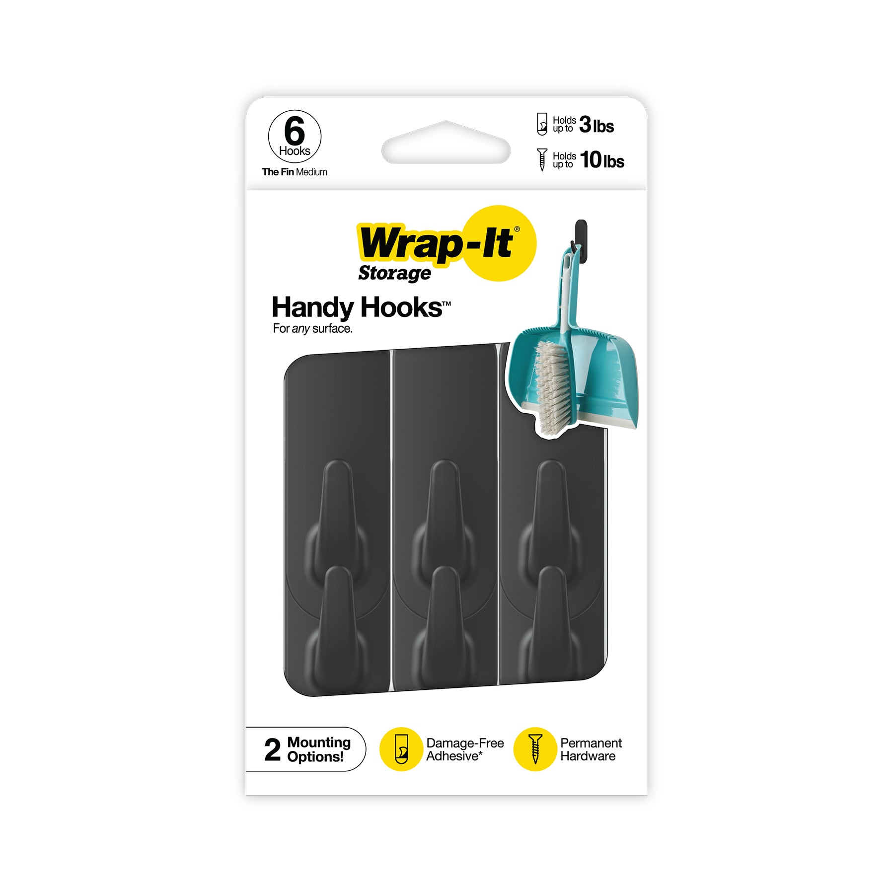 Handy Hooks™ - The Fin - Medium (6-Pack) - Wrap-It Storage