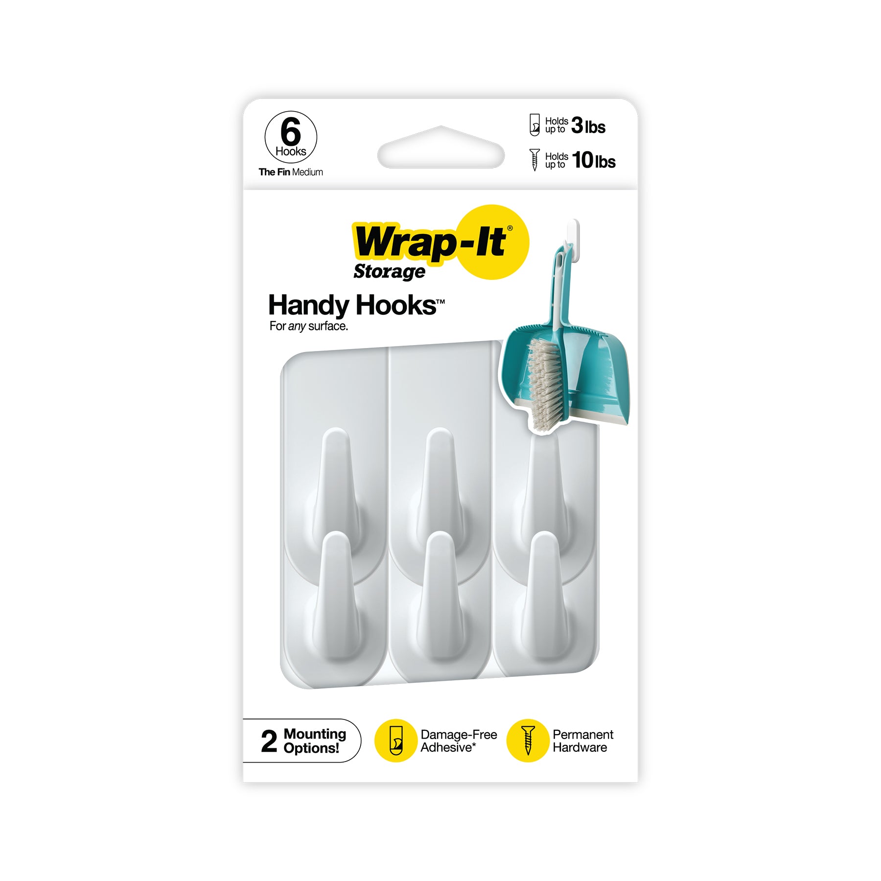 Handy Hooks™ - The Fin - Medium (6-Pack) - Wrap-It Storage