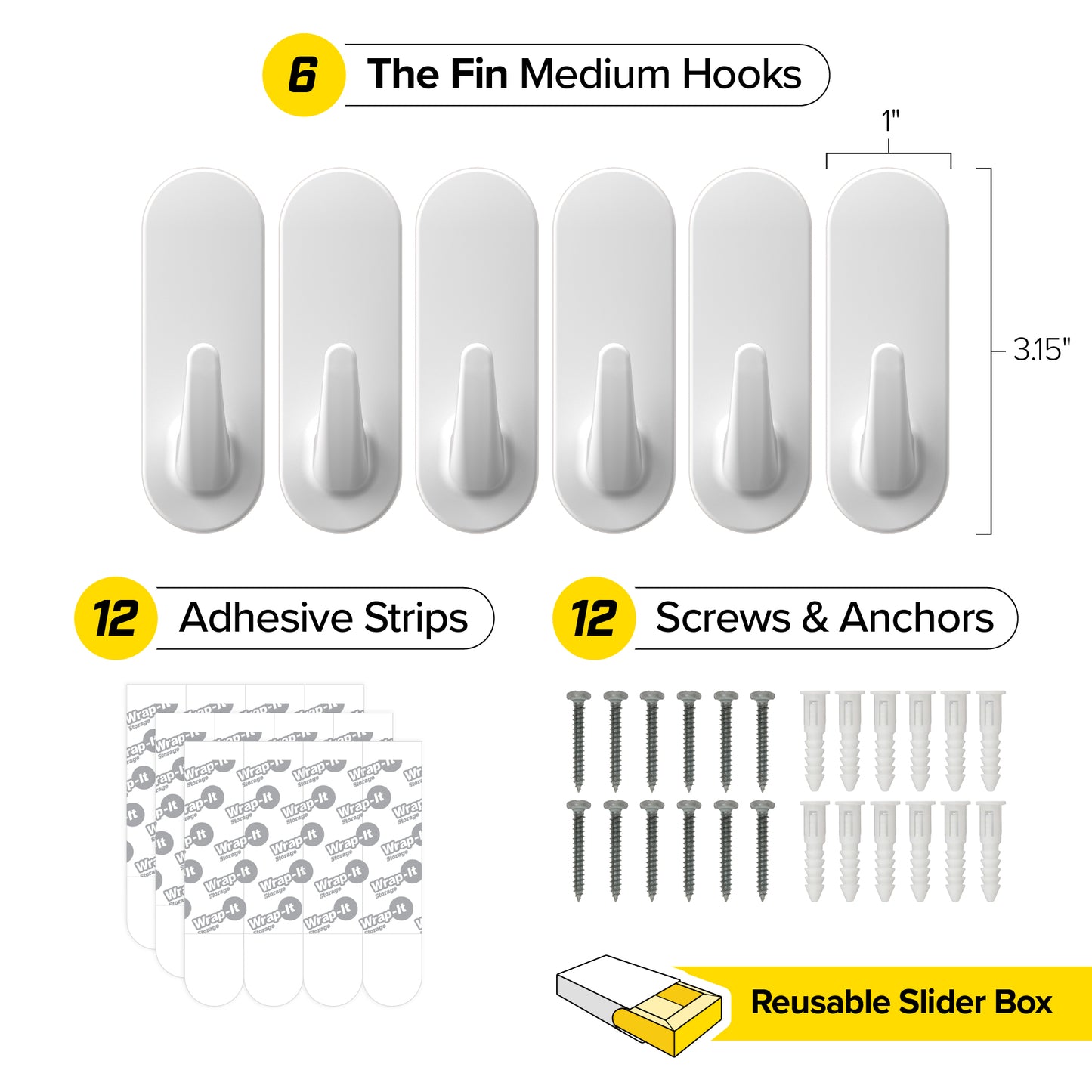Handy Hooks™ - The Fin - Medium (6-Pack) - Wrap-It Storage