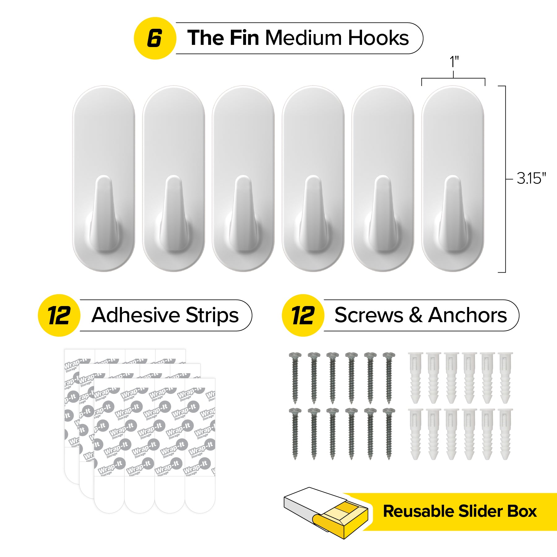 Handy Hooks™ - The Fin - Medium (6-Pack) - Wrap-It Storage