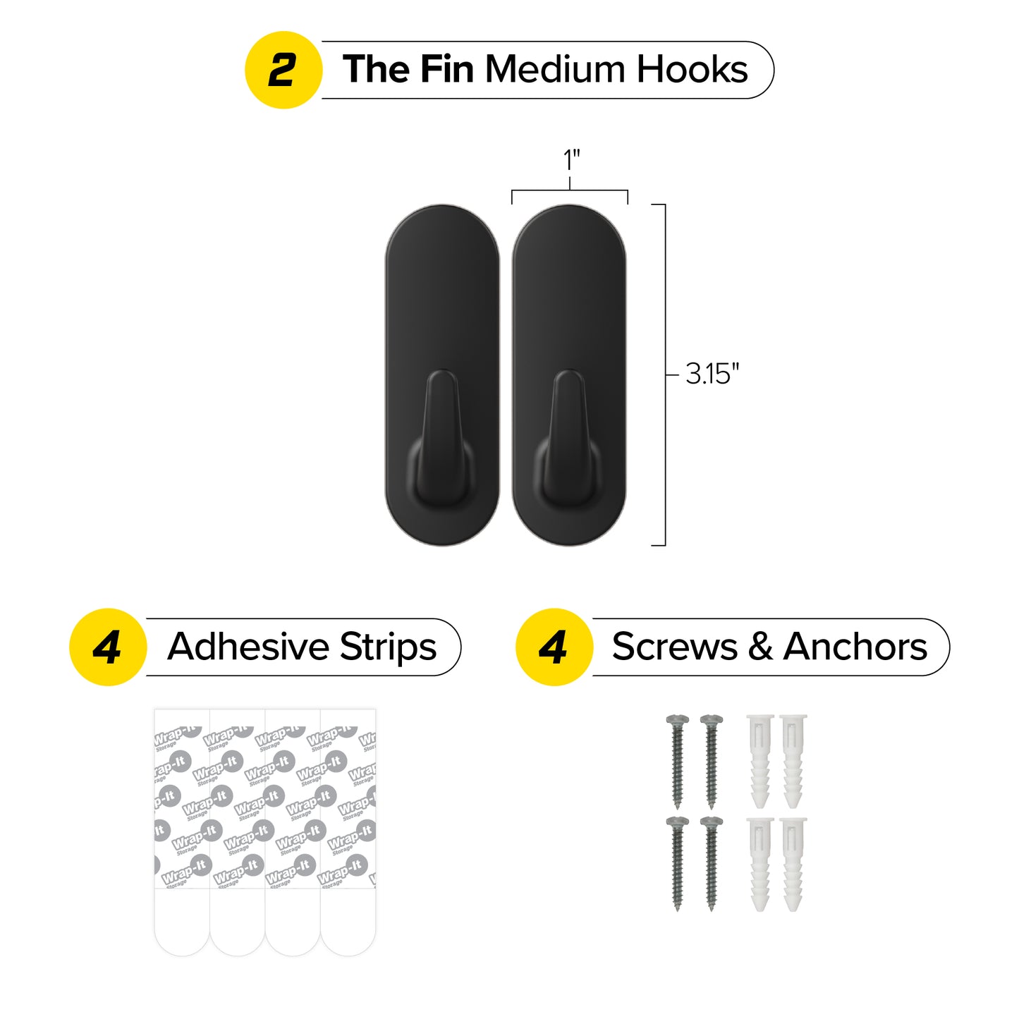 Handy Hooks™ - The Fin - Medium (2-Pack) - Wrap-It Storage