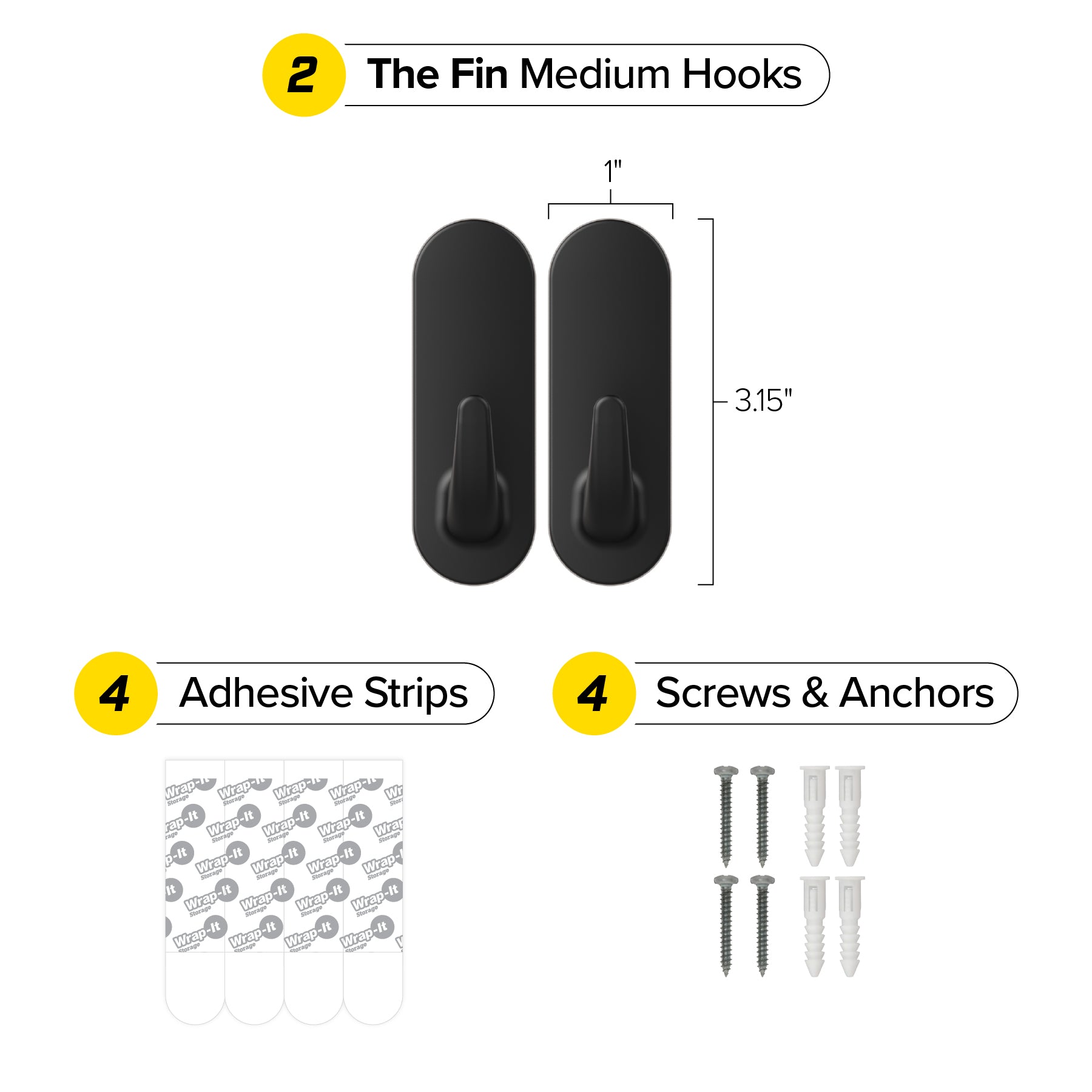 Handy Hooks™ - The Fin - Medium (2-Pack) - Wrap-It Storage