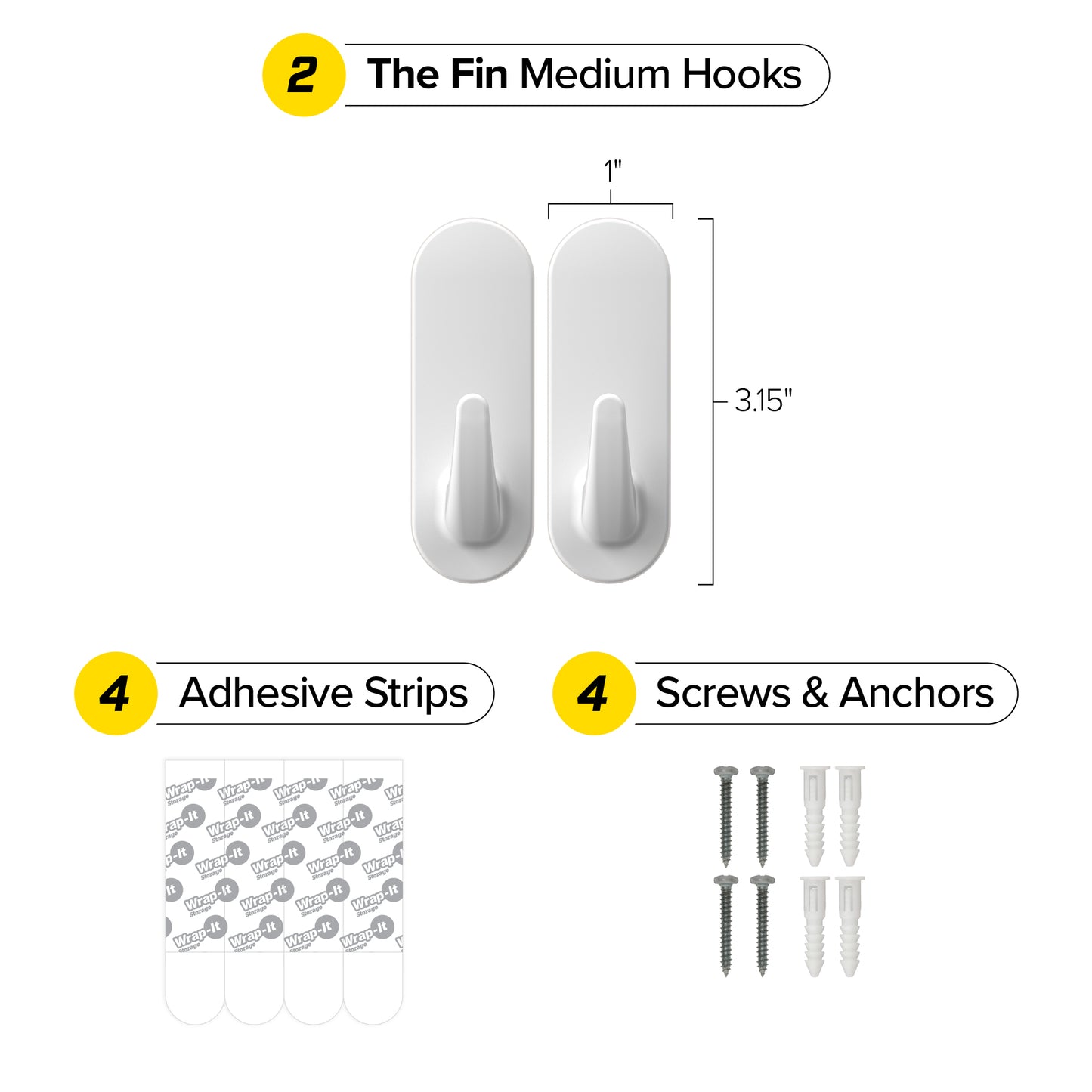 Handy Hooks™ - The Fin - Medium (2-Pack) - Wrap-It Storage