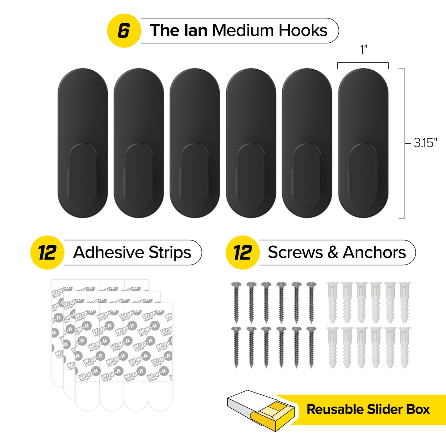 Handy Hooks™ - The Ian - Medium (6-Pack) - Wrap-It Storage