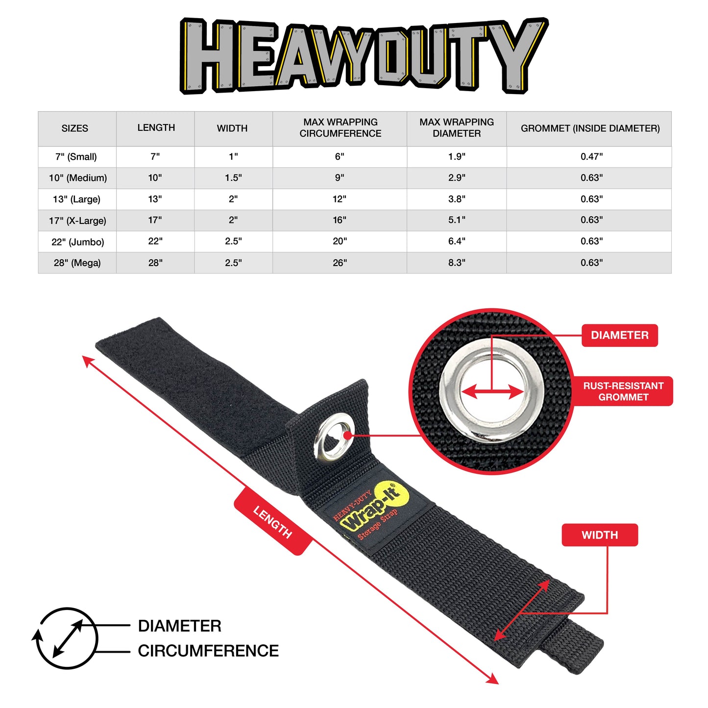 Heavy-Duty Storage Straps - Assorted 4-Pack (7", 10", 13", 17")