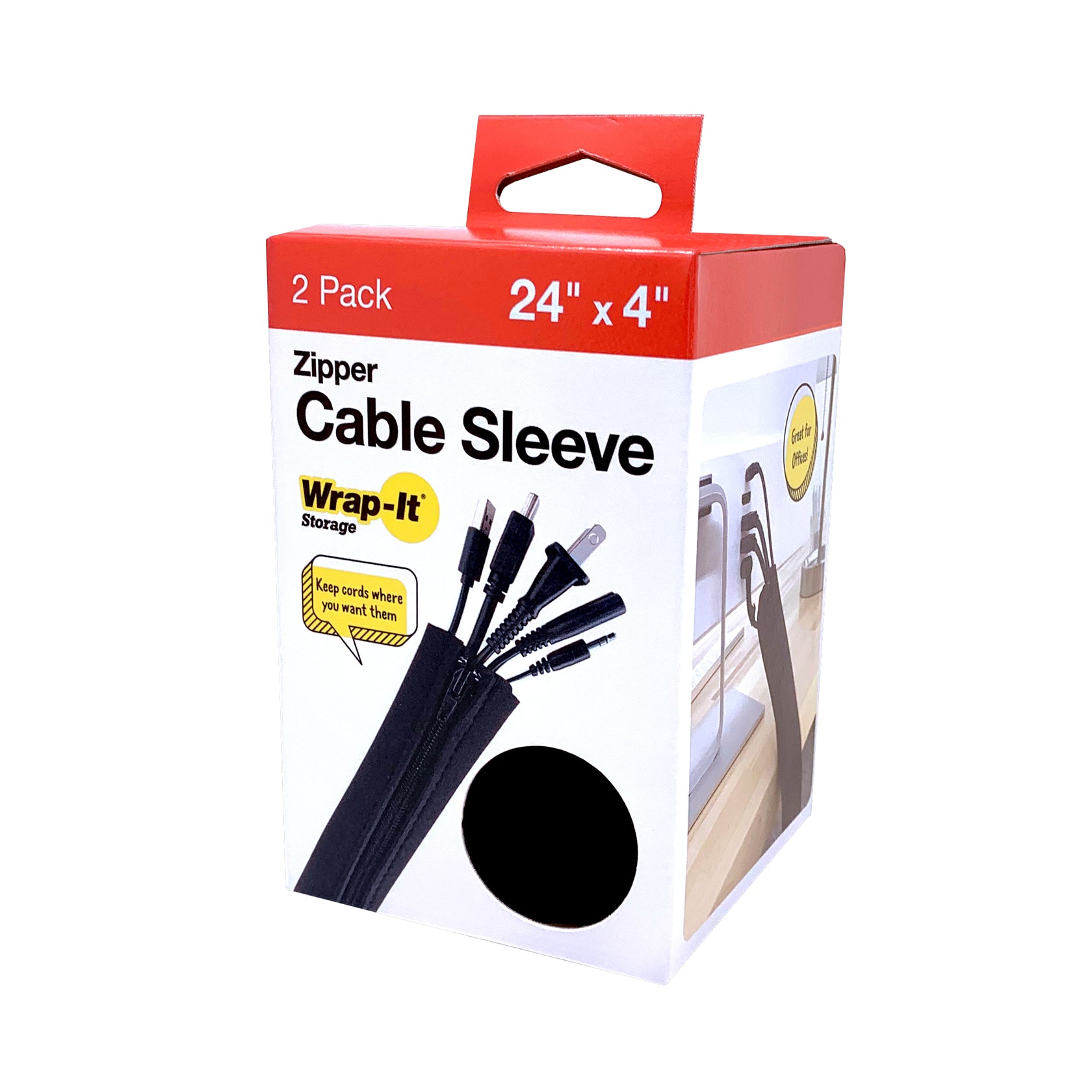 Cable Sleeve Zipper Closure 24in. (2Pack) WrapIt Storage