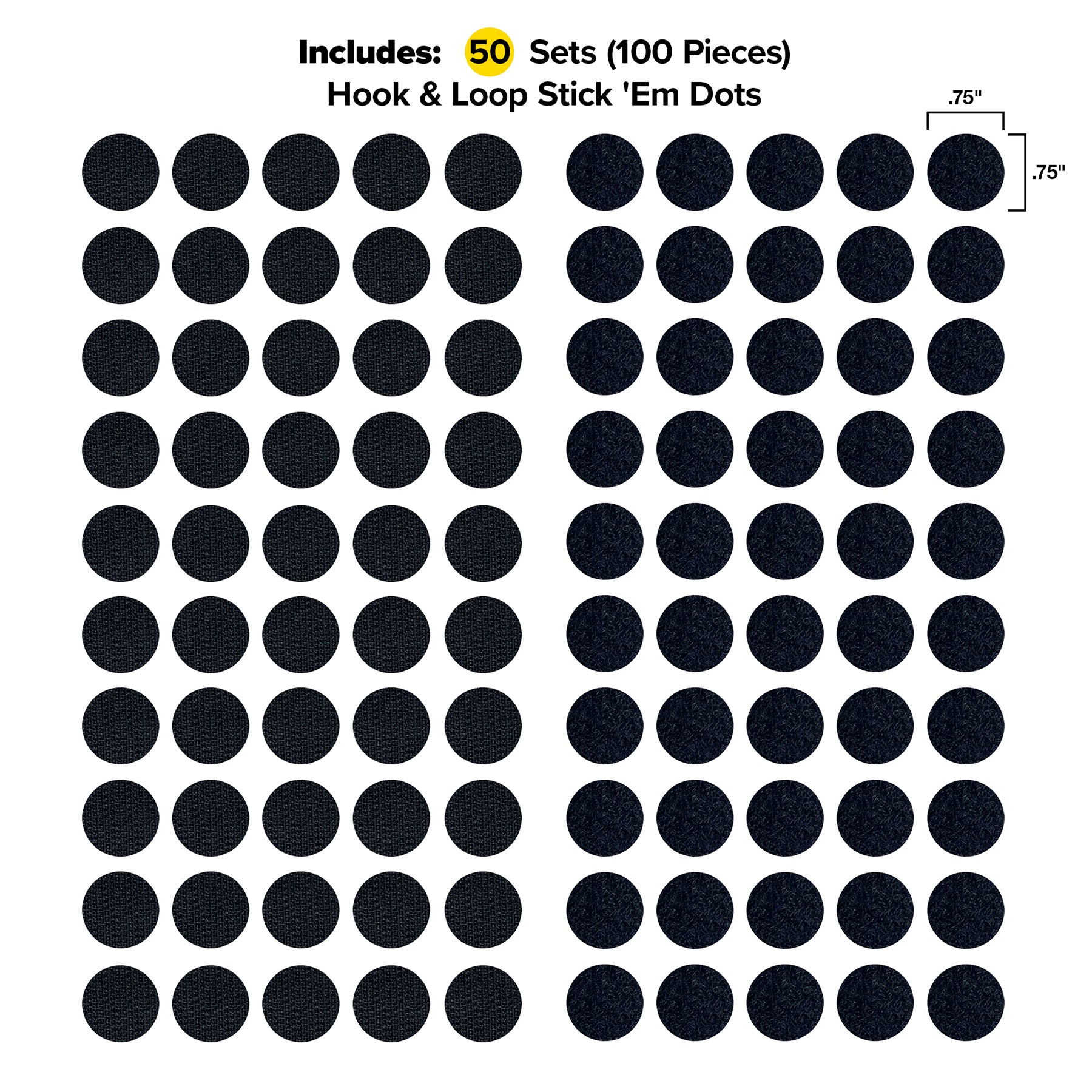 Stick 'Ems - 0.75" Dots (50-Sets) Black - Wrap-It Storage