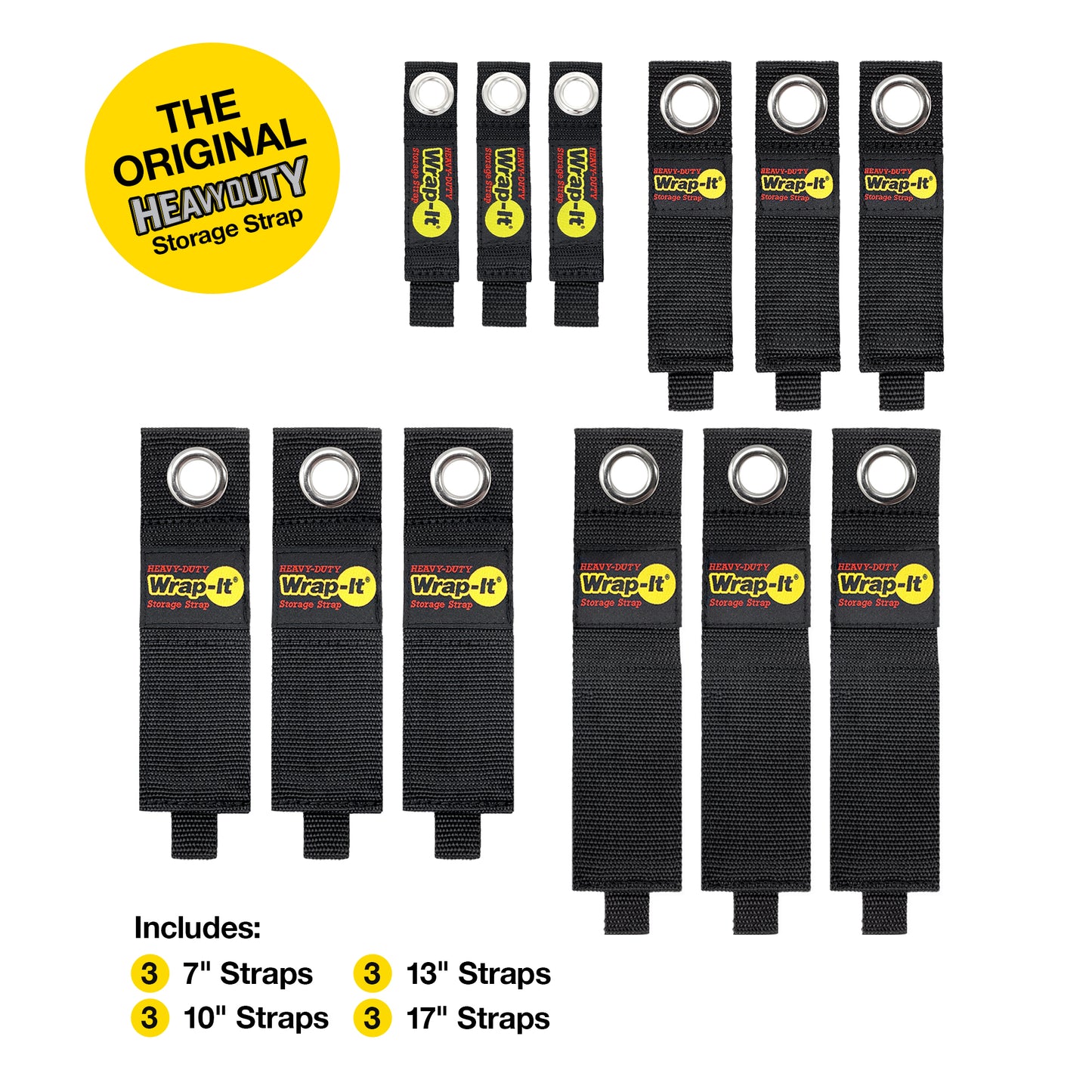 Heavy-Duty Storage Straps - Assorted 12-Pack (7", 10", 13", 17")