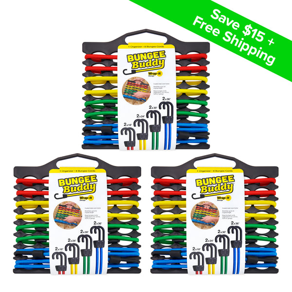 Bungee Buddy™ - Bungee Cord Organizer + 8 Bungee Cords (3-Pack) – Wrap-It  Storage