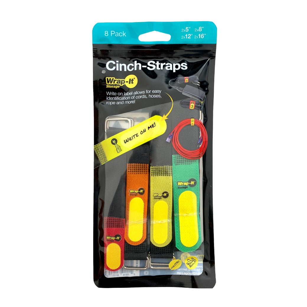 Cinch-Straps Assorted 8-Pack (Black/Color) - Wrap-It Storage