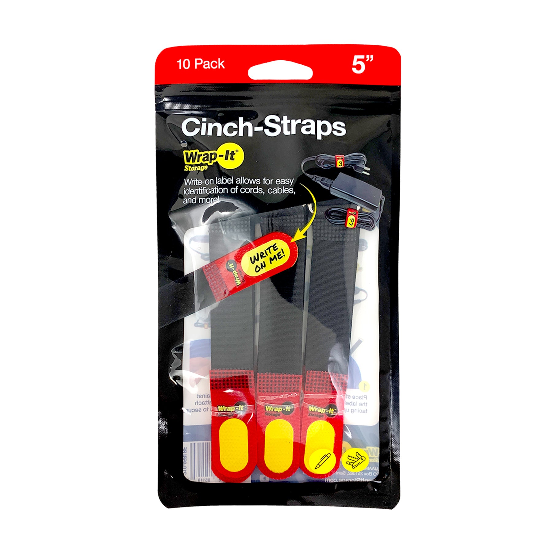 Cinch-Straps 5-in. (10-Pack) Black/Red - Wrap-It Storage